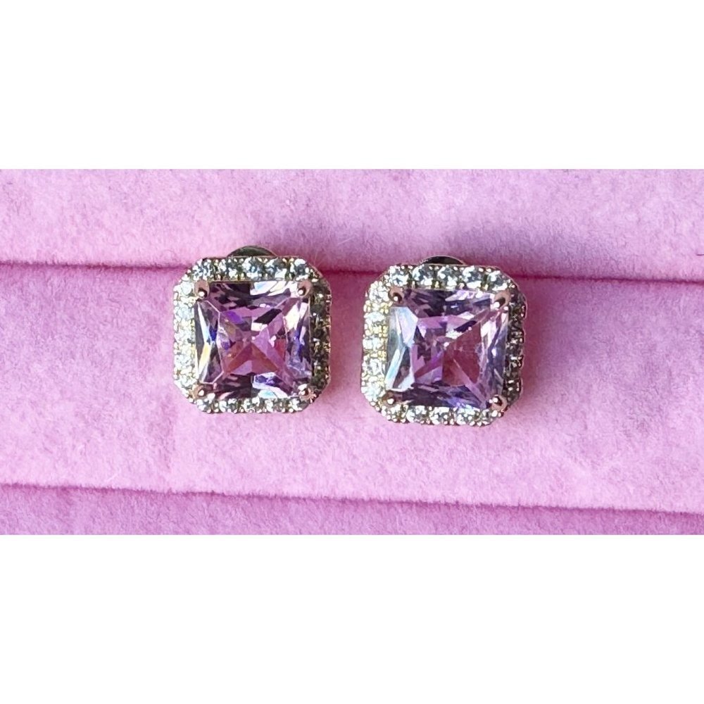 Luxurious Pink Artificial Gemstone Earrings